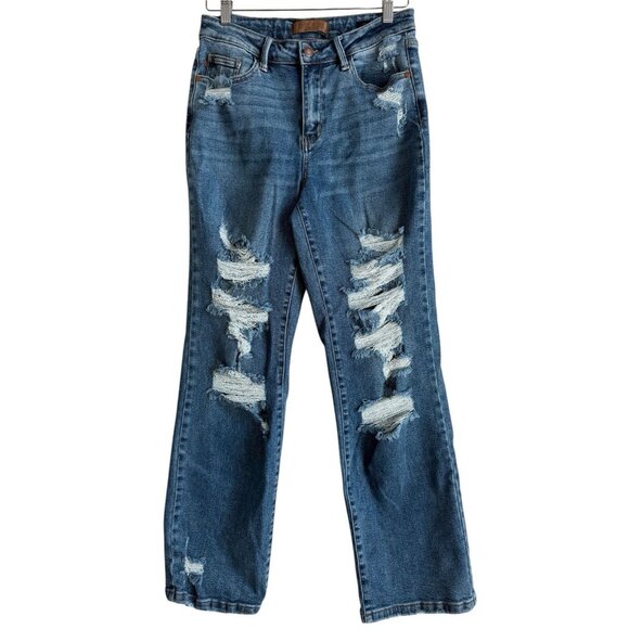 Judy Blue Denim - Judy Blue Jeans Women’s 7/28 Straight Fit Mid Rise Distressed Stretch Denim